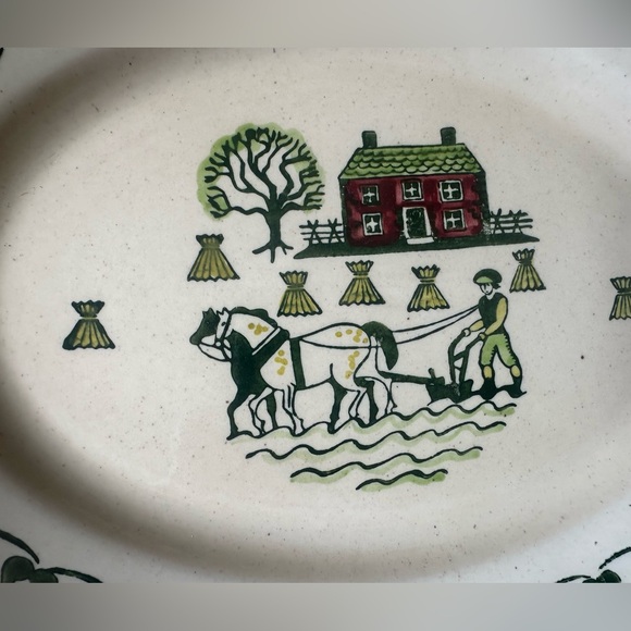 METLOX Poppytrail Homestead Provincial Oval Serving Platter 13”Plow Horse Scene - Picture 8 of 8